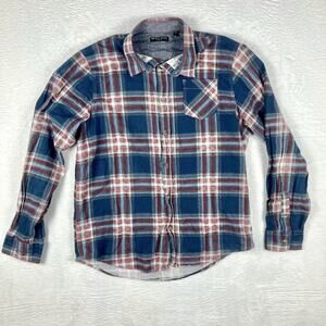 Brave Soul London Flannel Shirt Mens L Red Blue Plaid Outdoor Grunge Preppy 90s